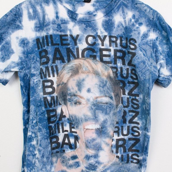 Miley Cyrus Shirt Womens Blue White Small 2014 Bangerz Tour Tie-Dyed Tee - Picture 6 of 6